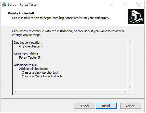 Start the installation process of Forex Tester